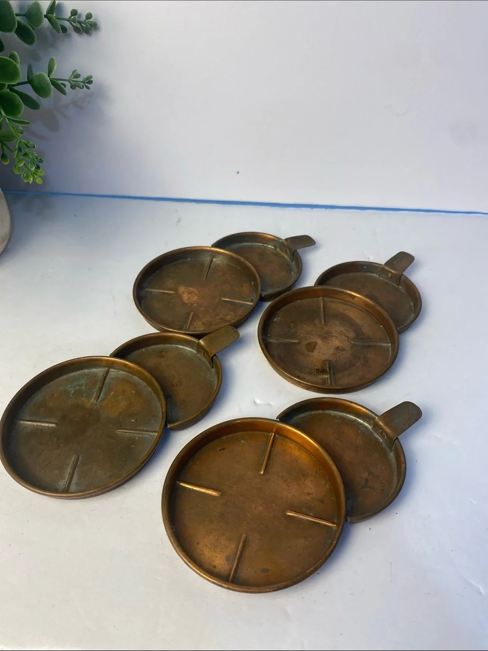 Vintage Solid Copper Coaster Set Home Barware Decor Set of 4-